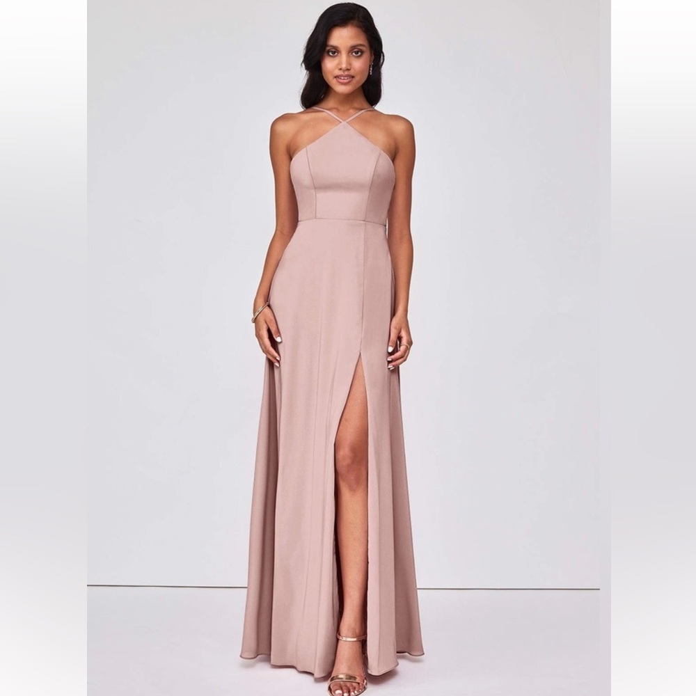 Azazie Dusty Rose Emmie High Neck Bridesmaid Dress w/ Tie Back NWT size: 10